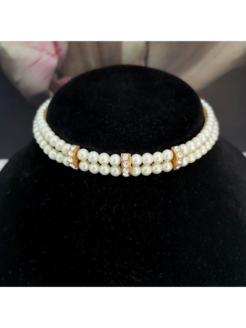Off White Pearl Crystal Choker Necklace 🆕